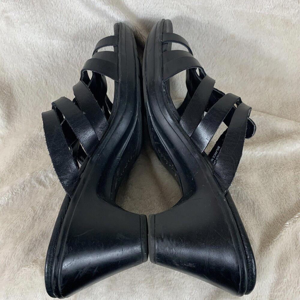 Clarks Bendables Womens 7M Slides Sandals Black Strappy Wedge Leather Slip On - Picture 6 of 11